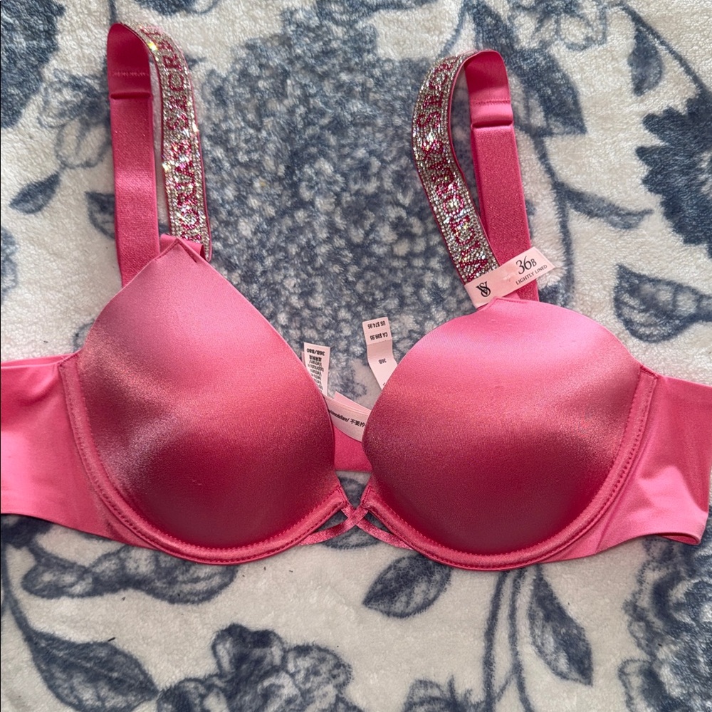 Victoria's Secret Pink Satin Bra with Embellished Straps